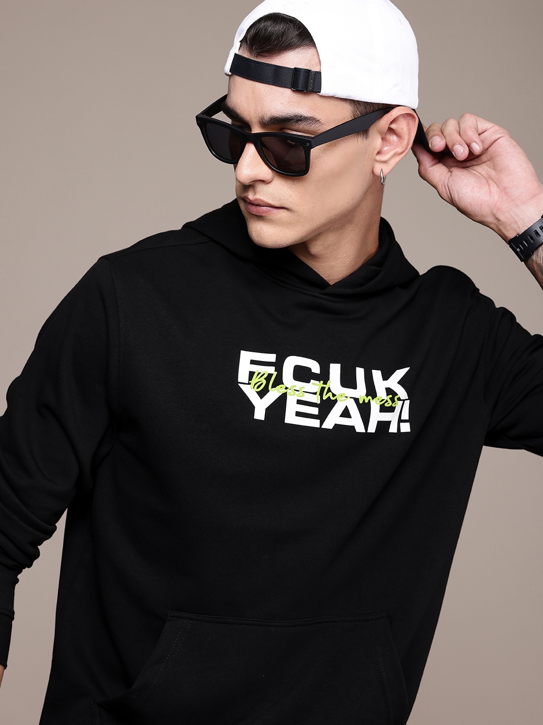 

FCUK Brand Logo Printed Hooded Sweatshirt, Black