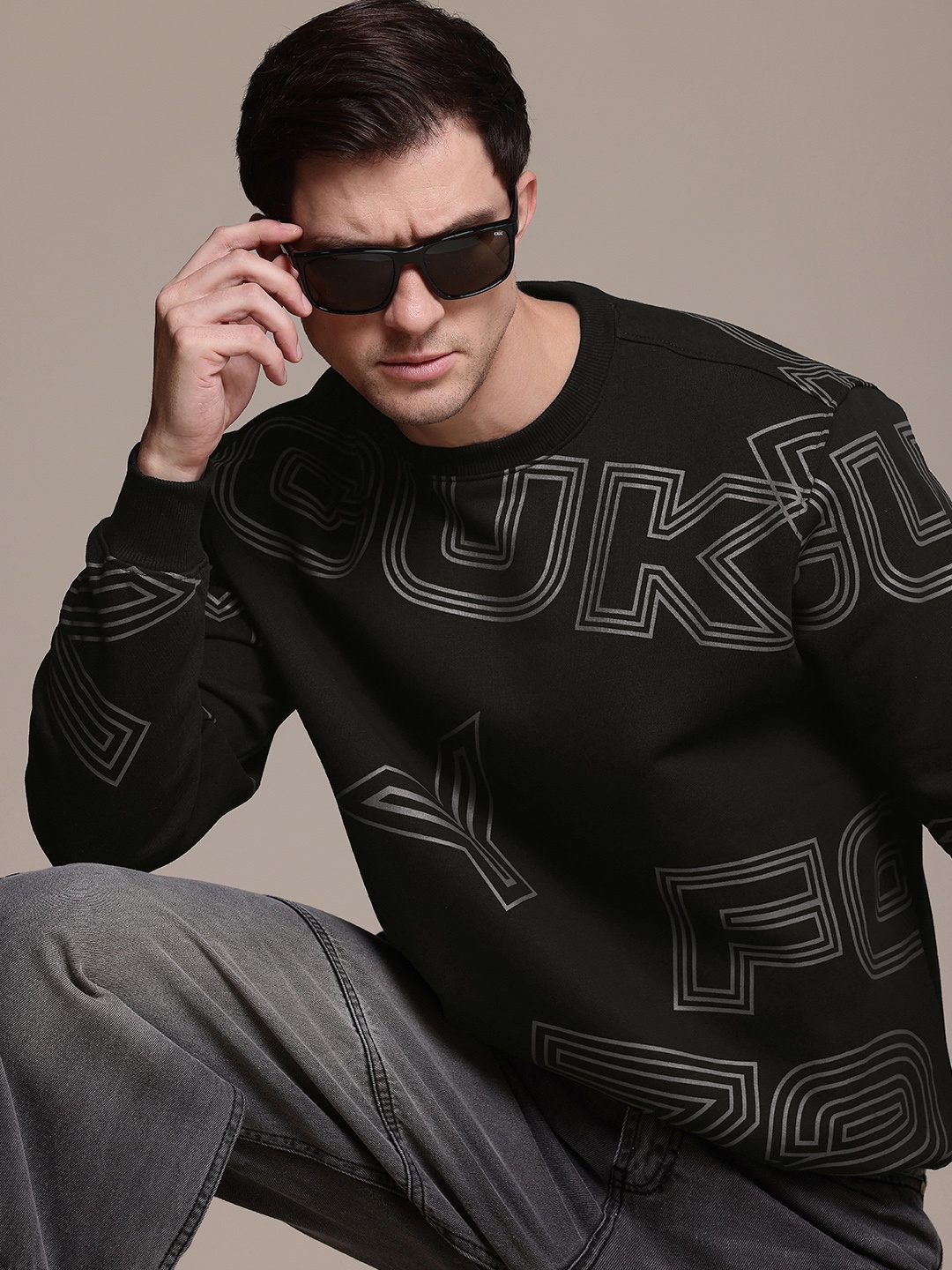 

FCUK Long Sleeves Brand Logo Printed Sweatshirt, Black
