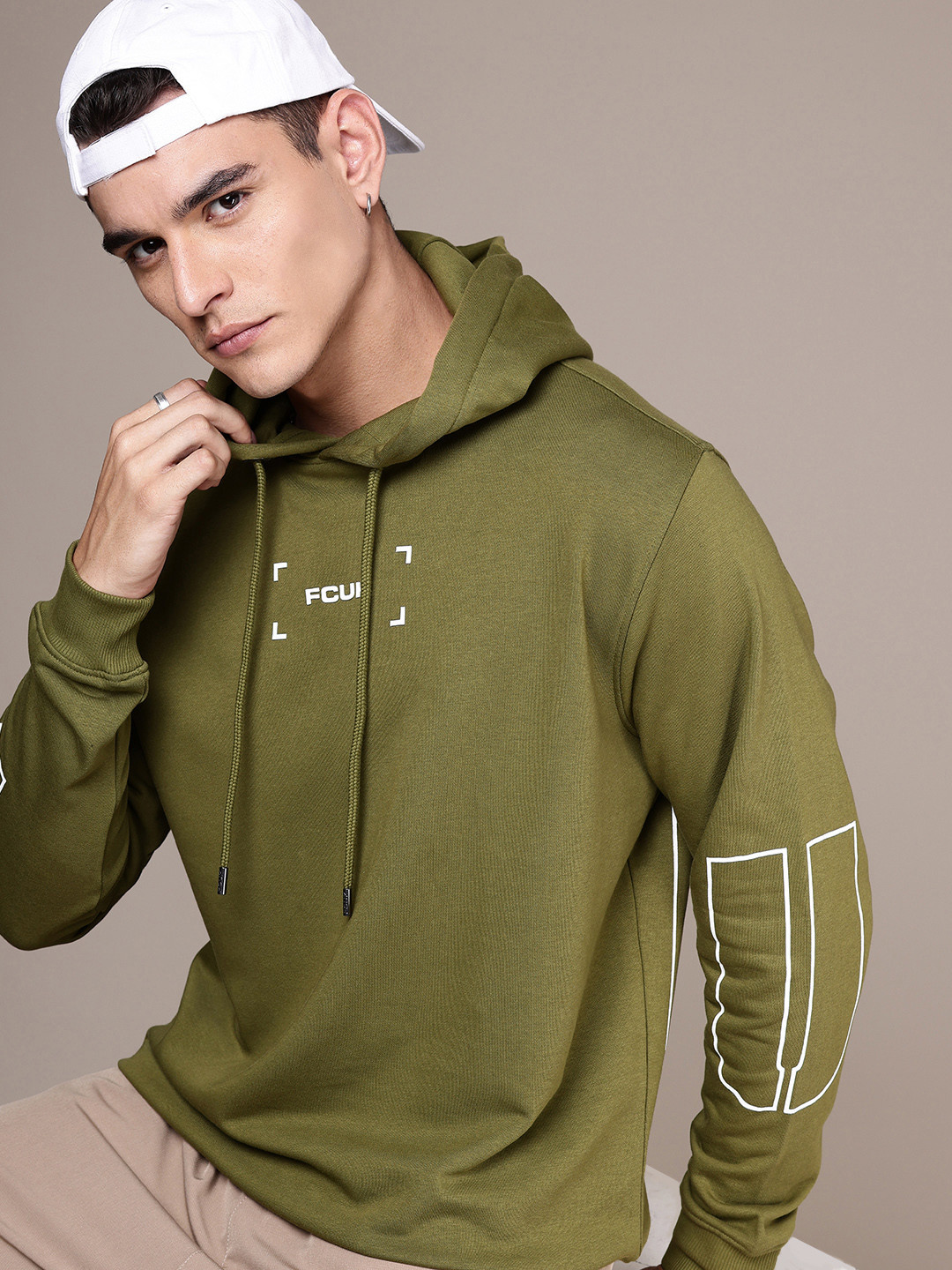 

FCUK Brand Logo Printed Hooded Sweatshirt, Olive