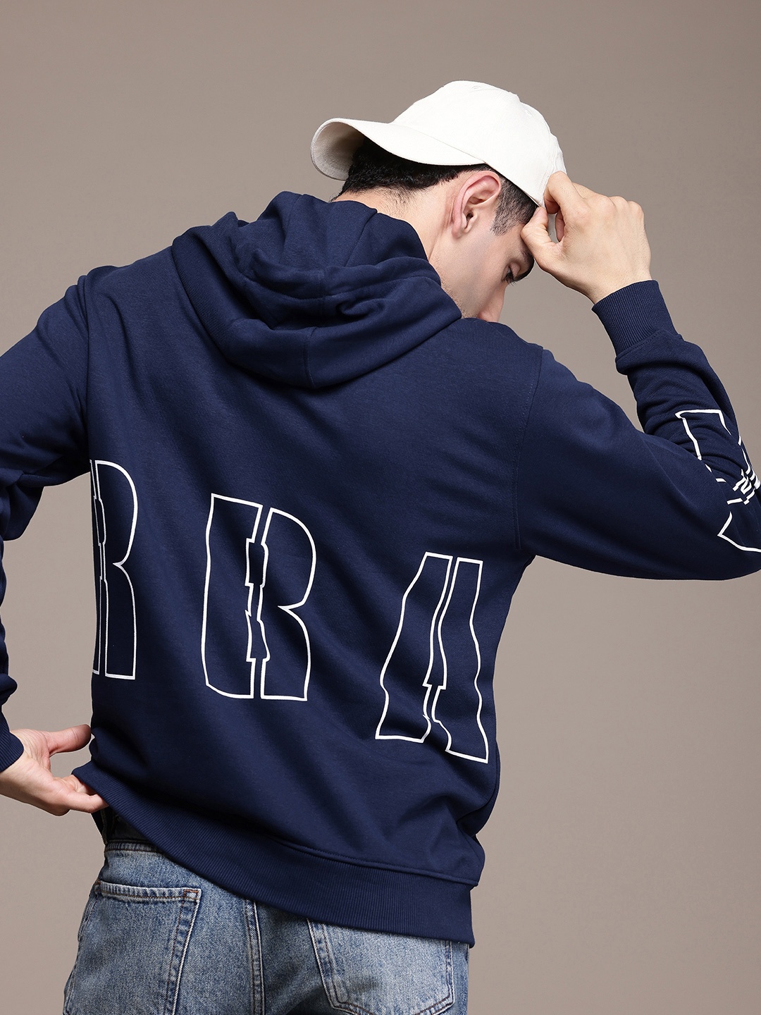 

FCUK Printed Hooded Sweatshirt, Navy blue