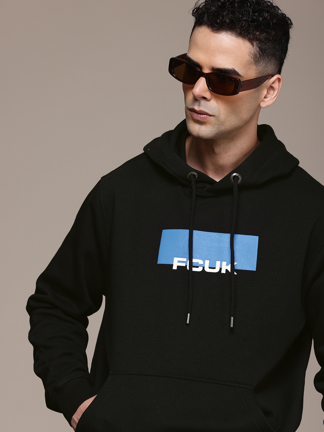 

FCUK Brand Logo Printed Hooded Sweatshirt, Black