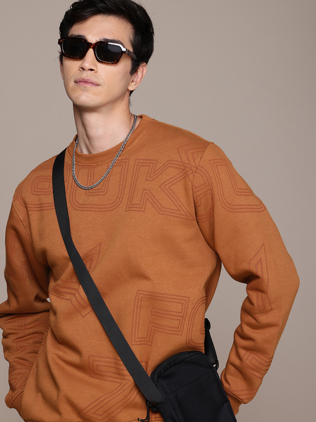 

FCUK Brand Logo Printed Pullover Sweatshirt, Brown