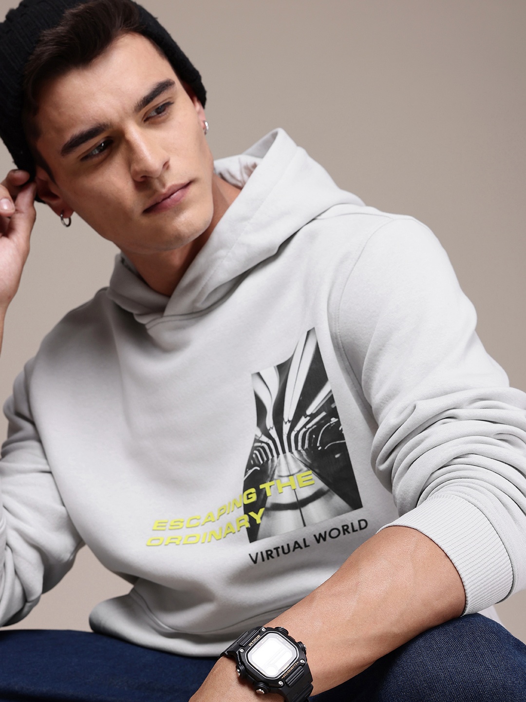 

FCUK Graphic Printed Hooded Sweatshirt, Grey