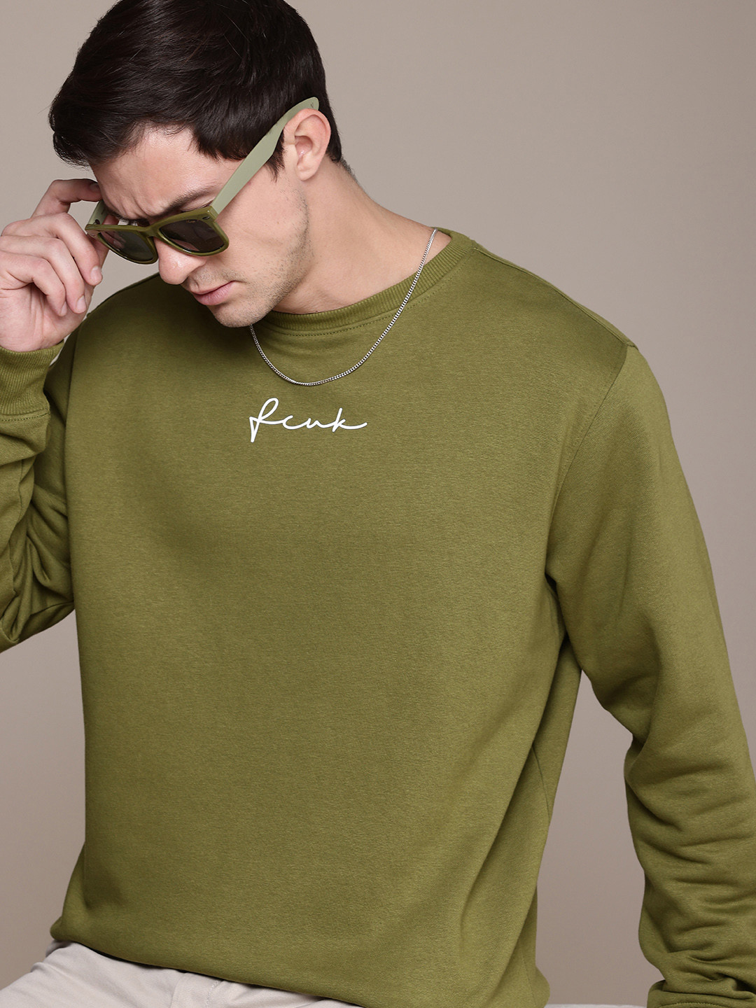 

FCUK Brand Logo Printed Sweatshirt, Olive