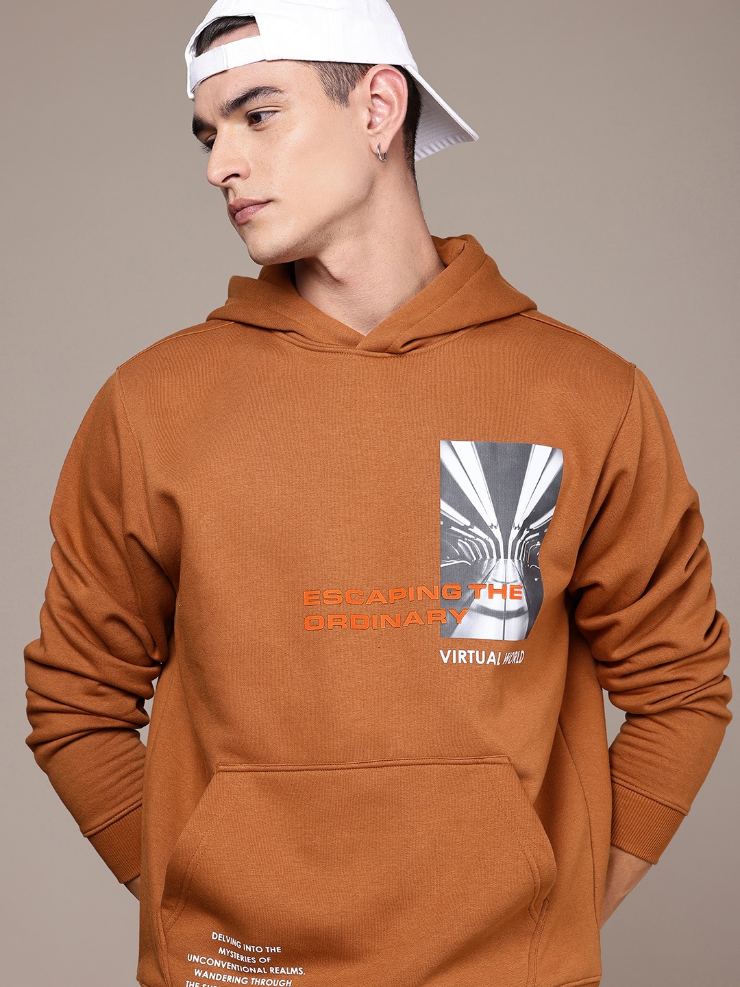 

FCUK Graphic Printed Hooded Sweatshirt, Brown