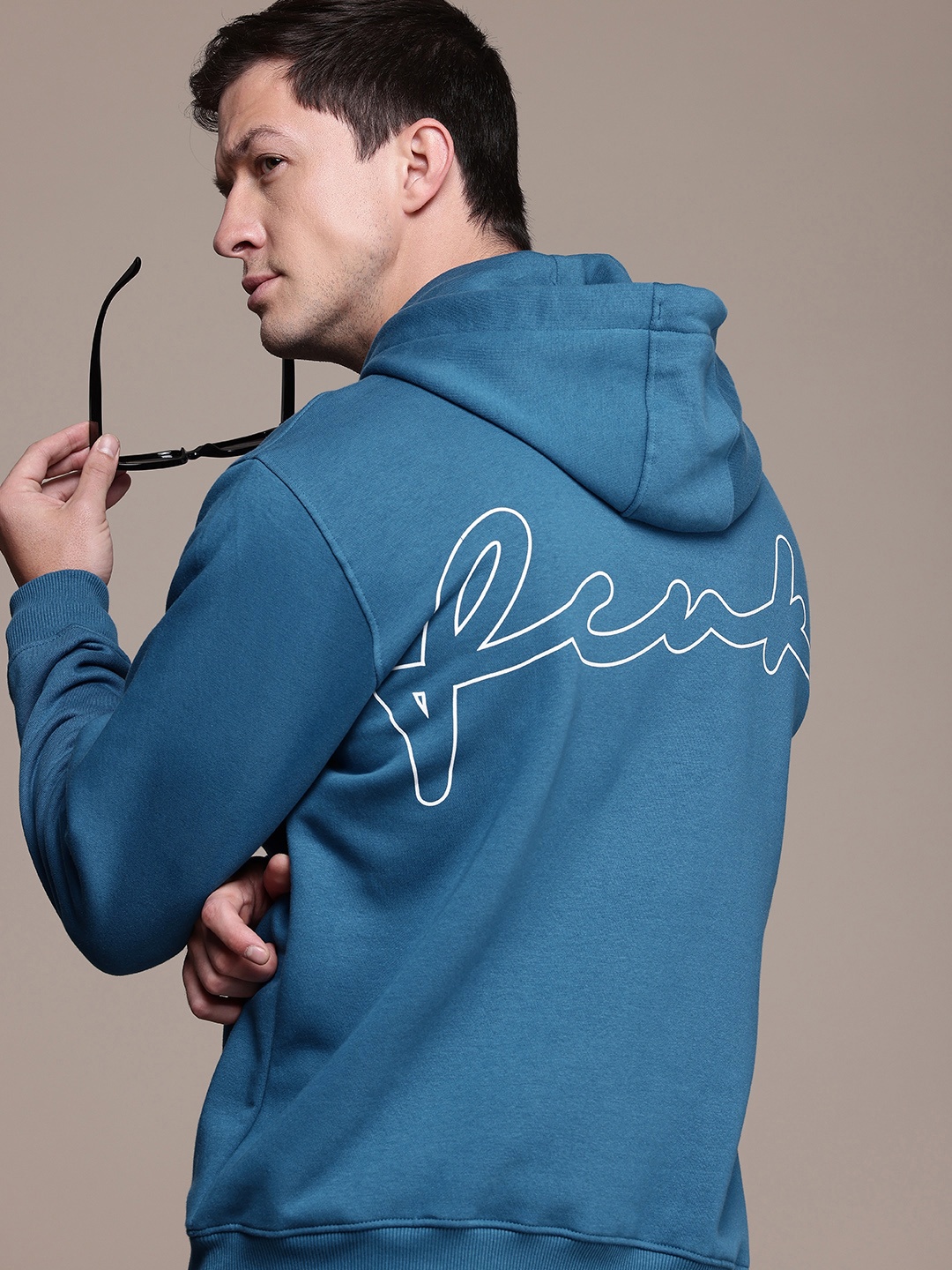 

FCUK Brand Logo Printed Hooded Sweatshirt, Blue