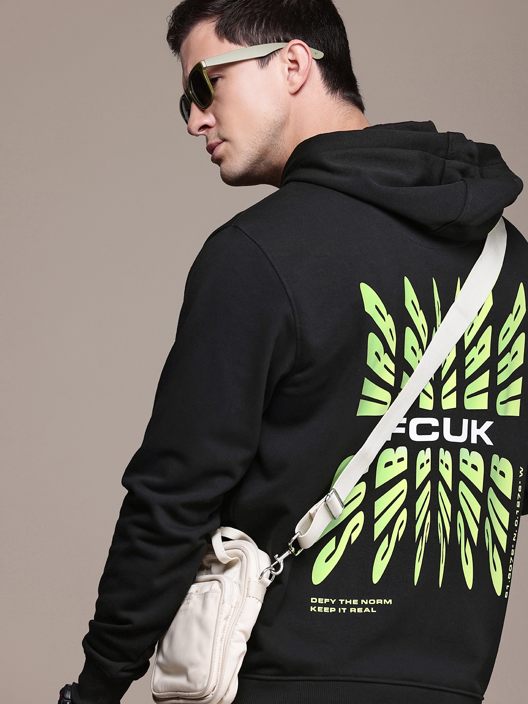 

FCUK Brand Logo Printed Hooded Sweatshirt, Black