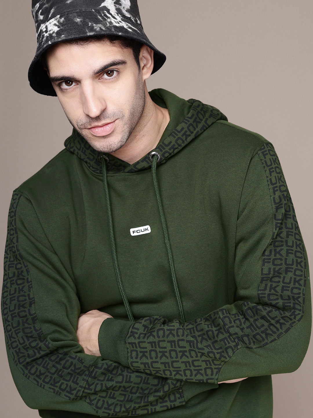 

FCUK Brand Logo Printed Hooded Sweatshirt, Olive