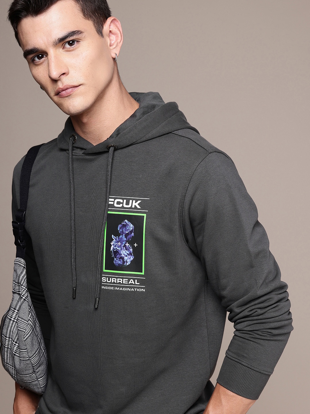 

FCUK Graphic Printed Hooded Sweatshirt, Charcoal