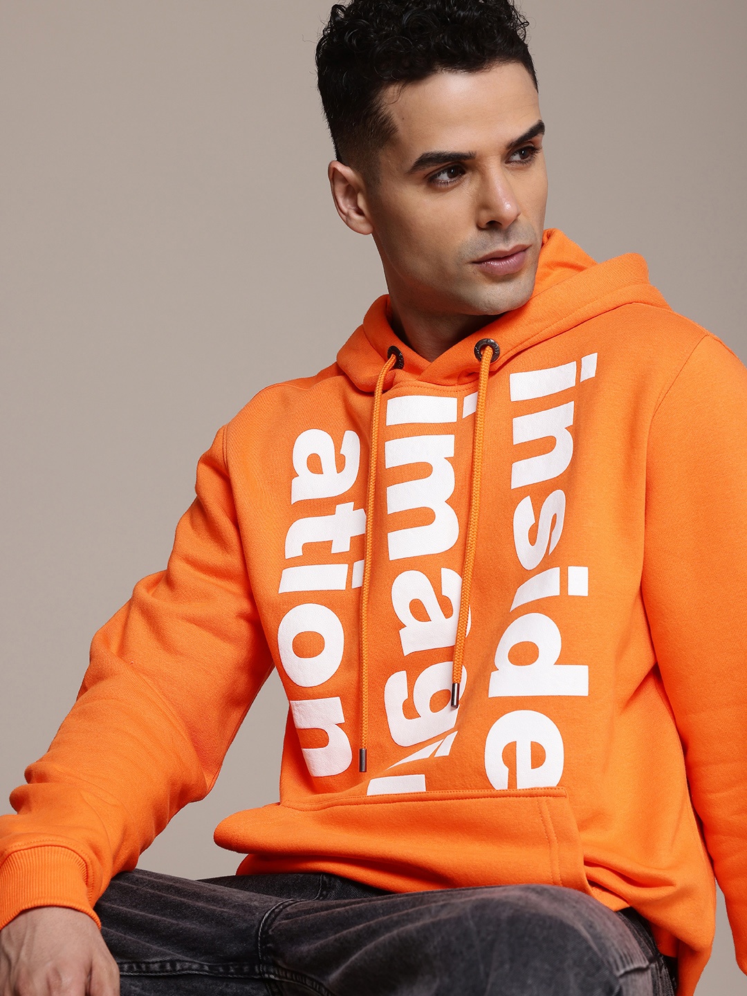 

FCUK Typography Printed Hooded Sweatshirt, Orange