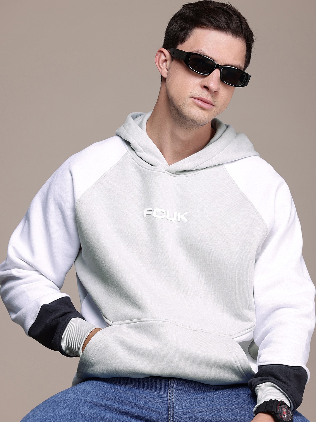 

FCUK Brand Logo Printed Hooded Sweatshirt, Grey