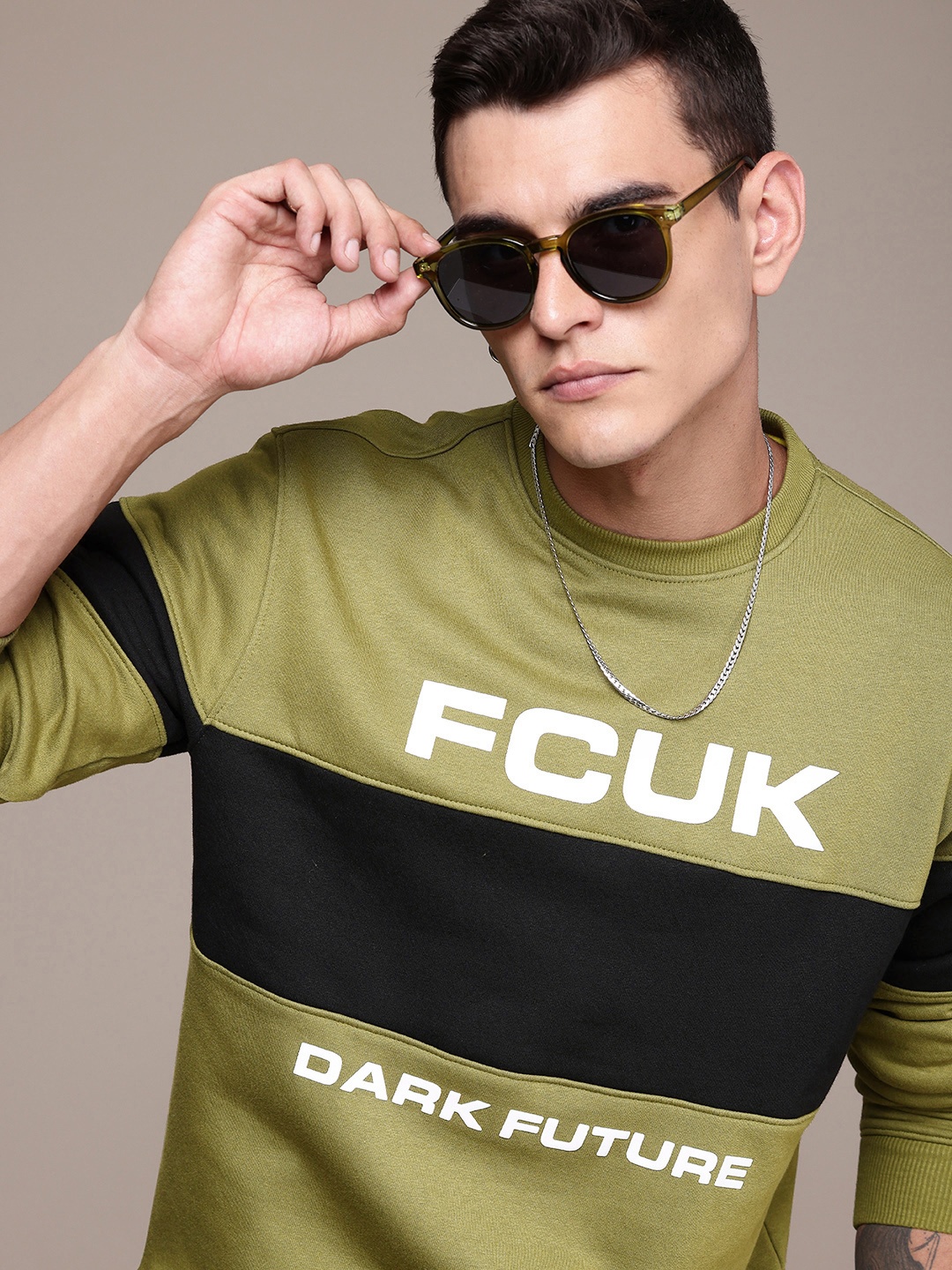 

FCUK Long Sleeves Printed Sweatshirt, Olive