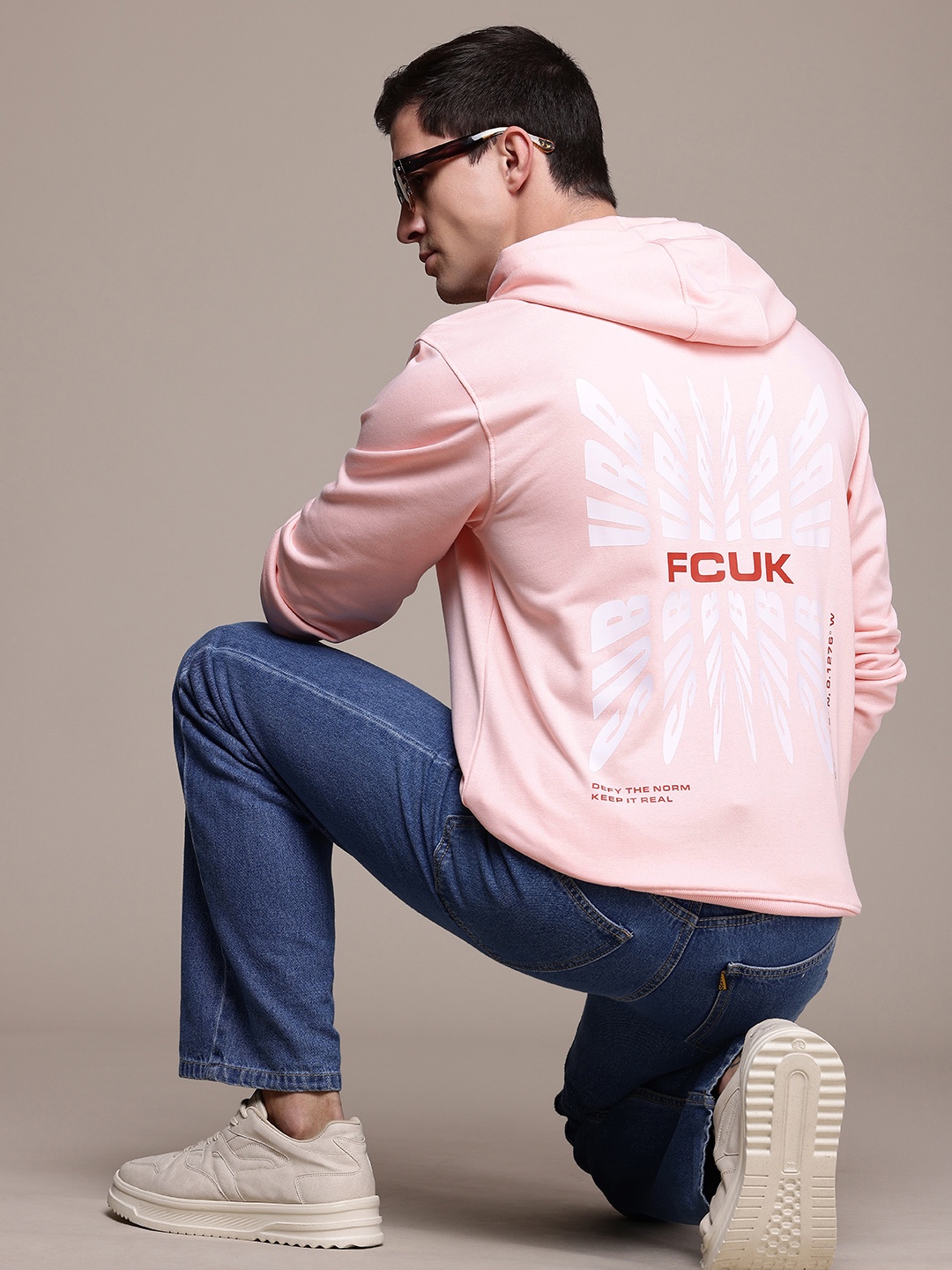

FCUK Brand Logo Printed Hooded Sweatshirt, Pink