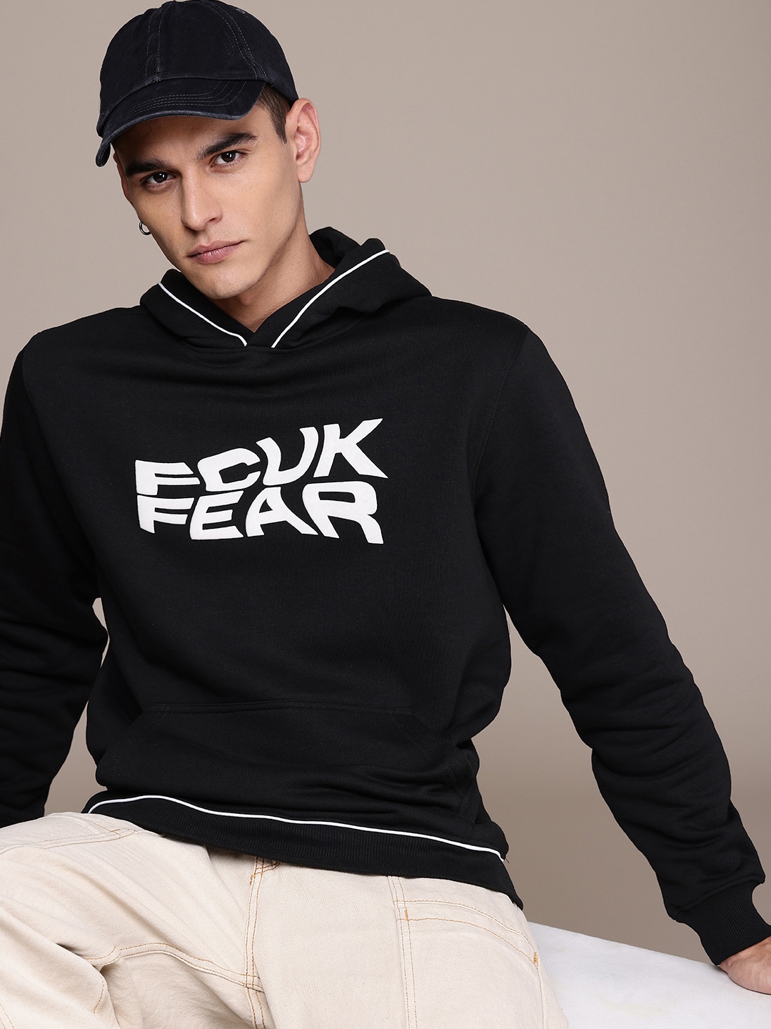 

FCUK Printed Hooded Sweatshirt, Black