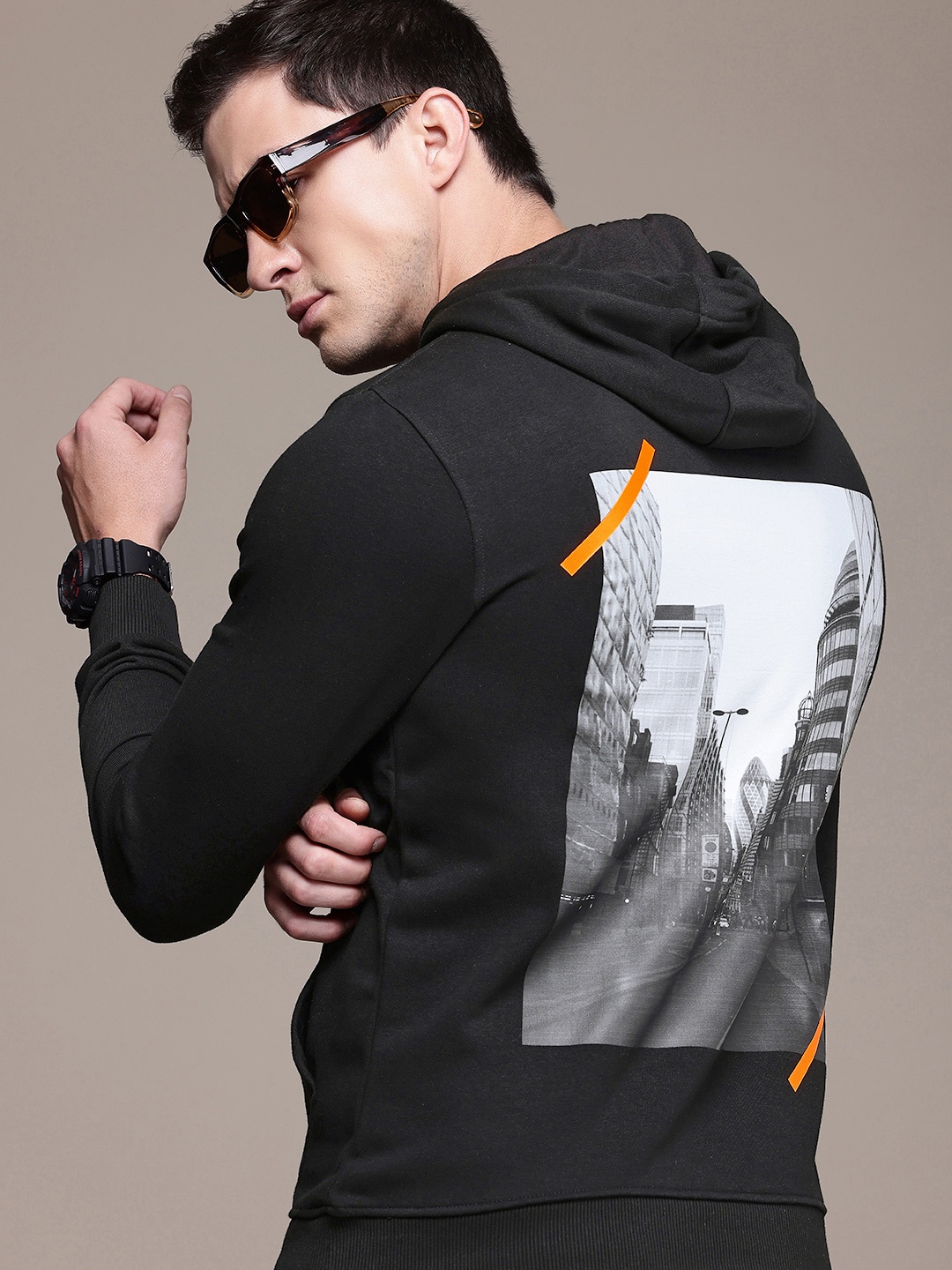 

FCUK Printed Hooded Sweatshirt, Black