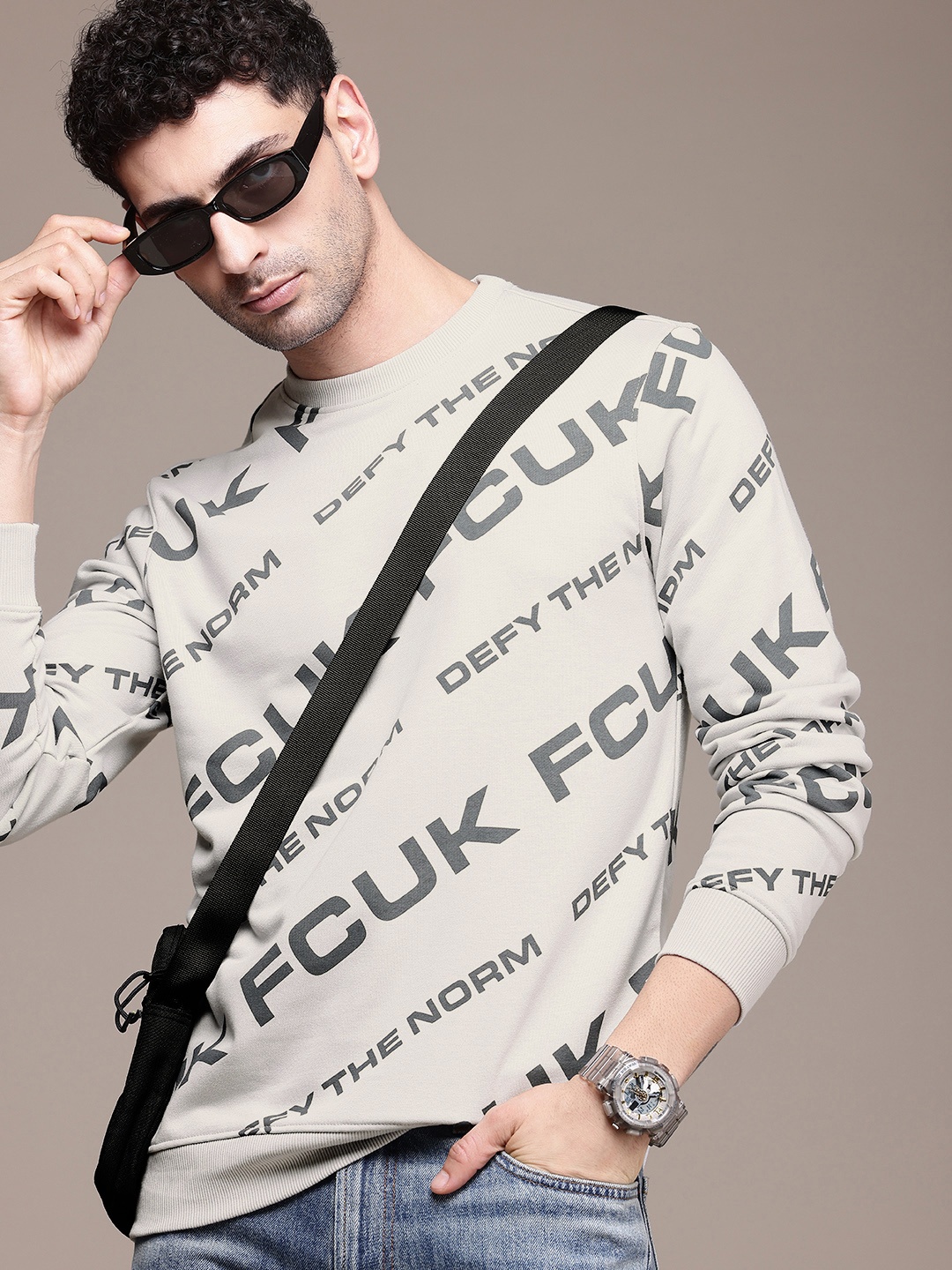 

FCUK Brand Logo Printed Sweatshirt, Grey