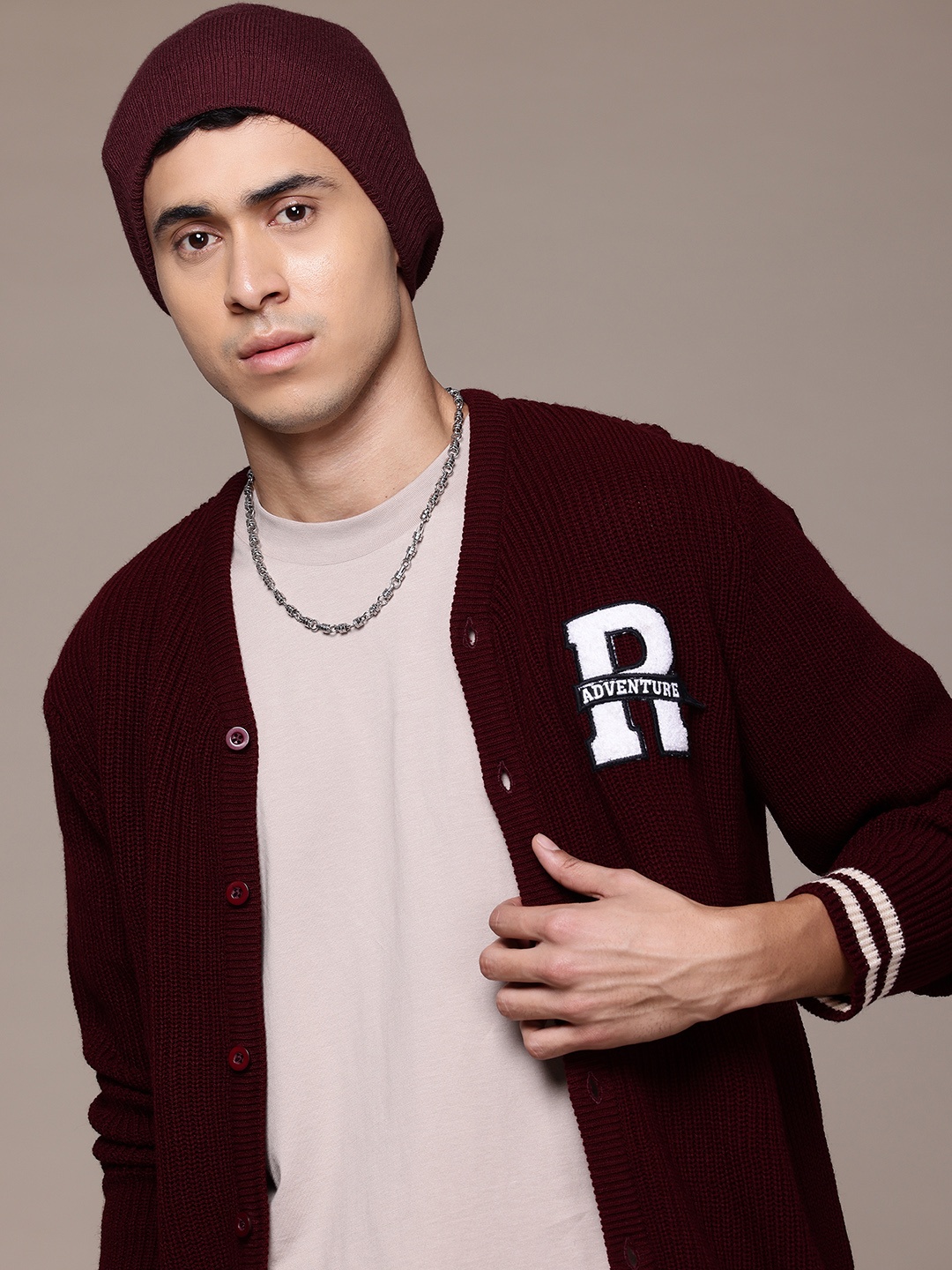 

The Roadster Lifestyle Co. Cardigan with Applique Detail, Maroon