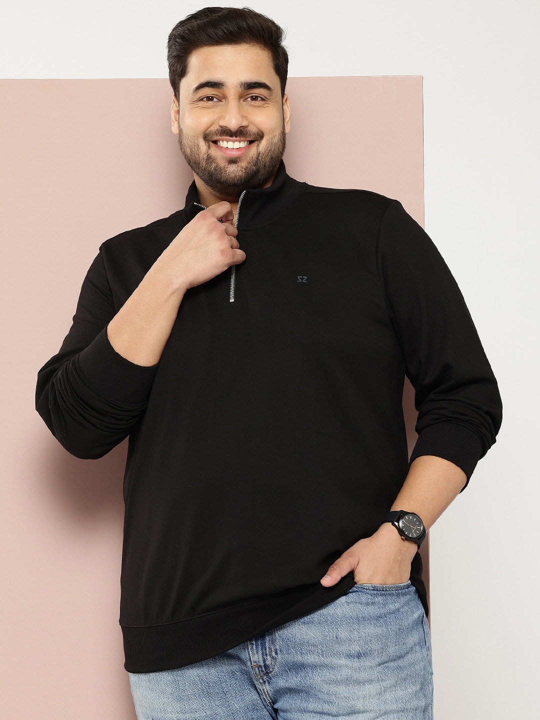 

Sztori Plus Size Solid Black Sweatshirt