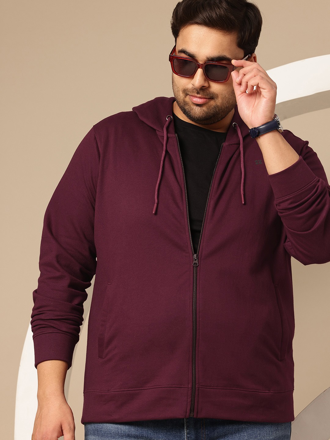 

Sztori Plus Size Hooded Front Open Sweatshirt, Maroon