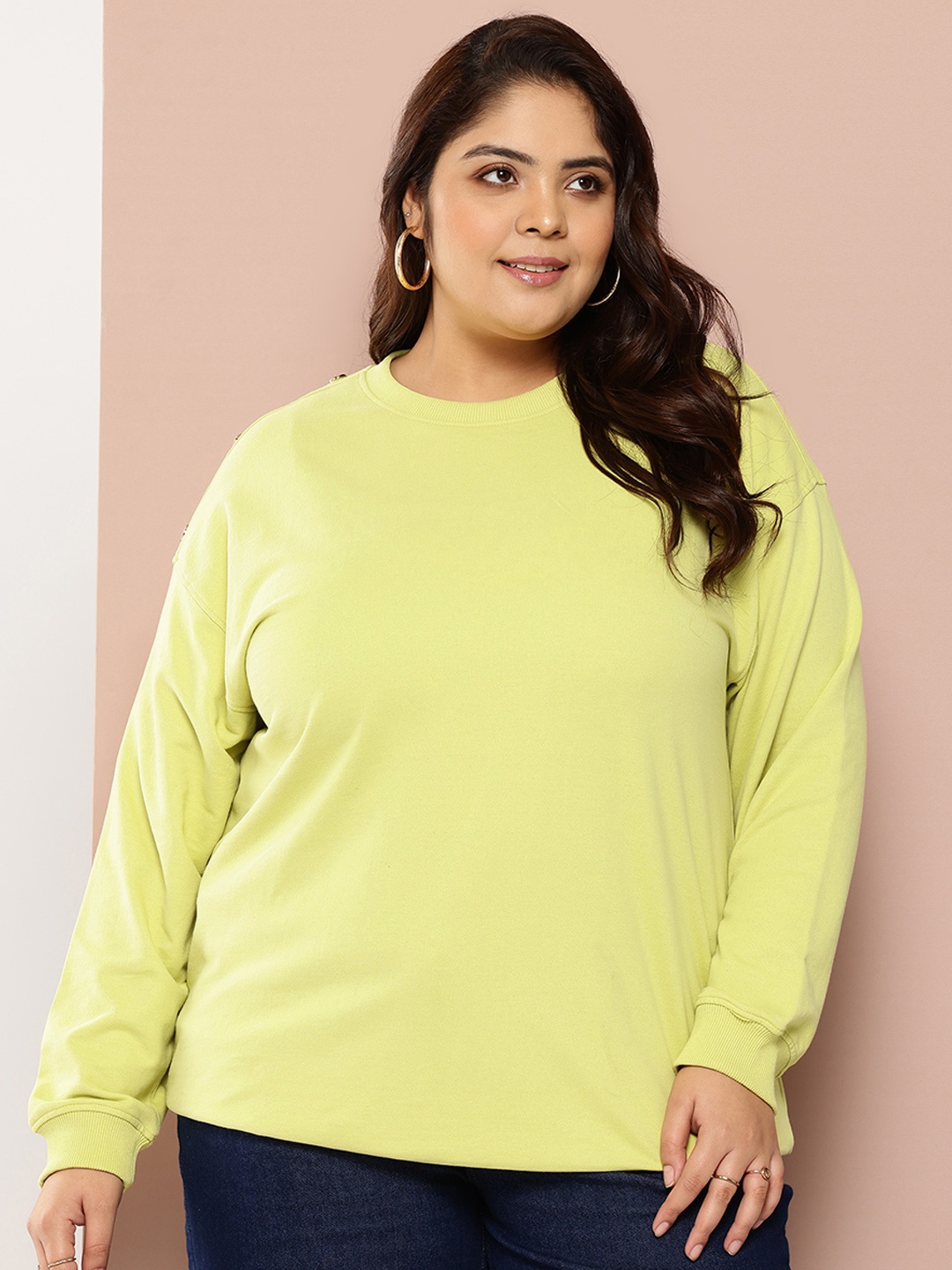 

Sztori Plus Size Drop-Shoulder Sweatshirt, Lime green