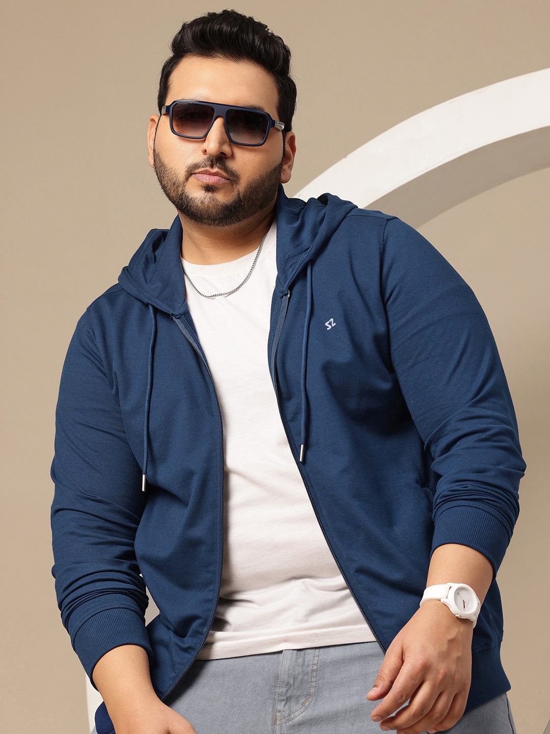 

Sztori Plus Size Front-Open Regular Fit Hooded Sweatshirt, Blue