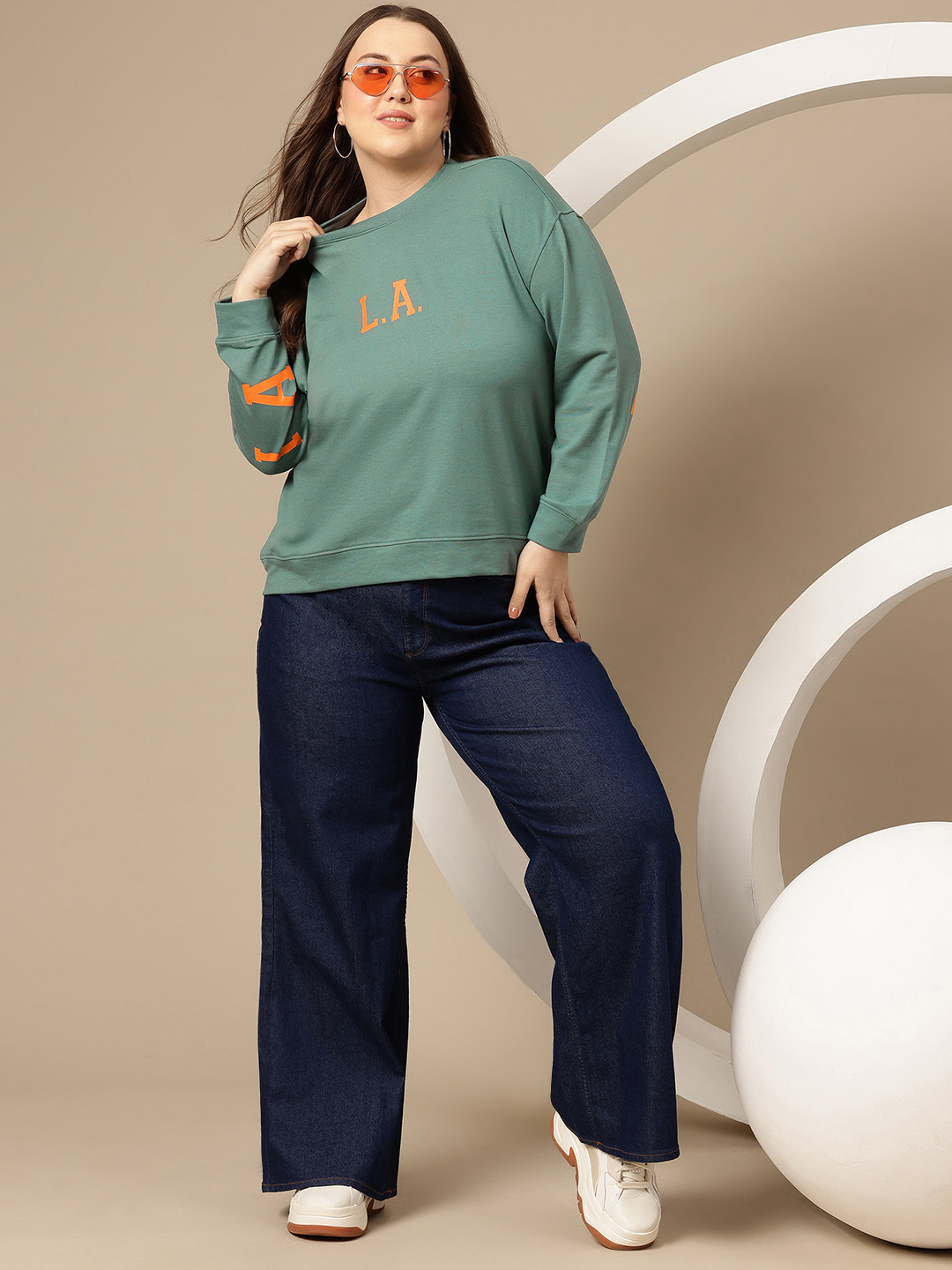 

Sztori Plus Size Printed Sweatshirt, Green