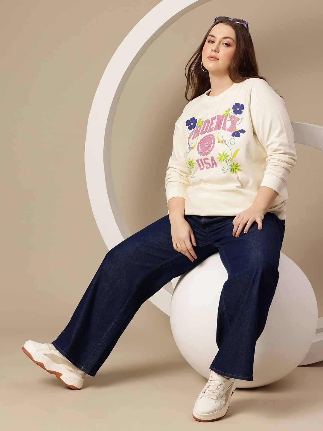 

Sztori Plus Size Printed Longline Sweatshirt, Cream