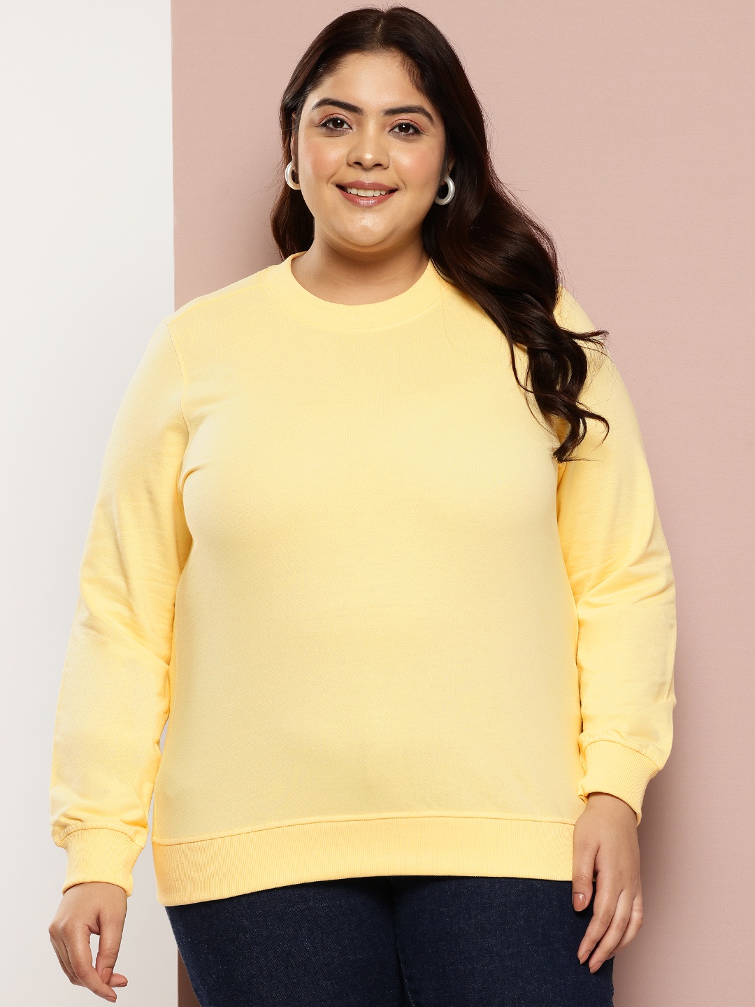 

Sztori Plus Size Solid Sweatshirt, Yellow