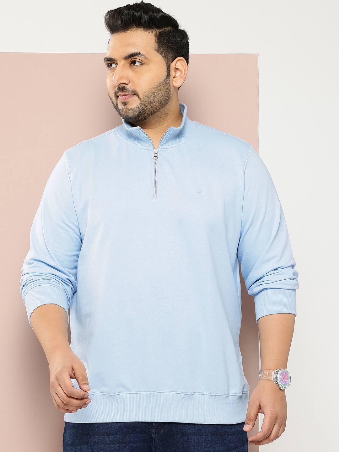 

Sztori Plus Size Solid Blue Sweatshirt