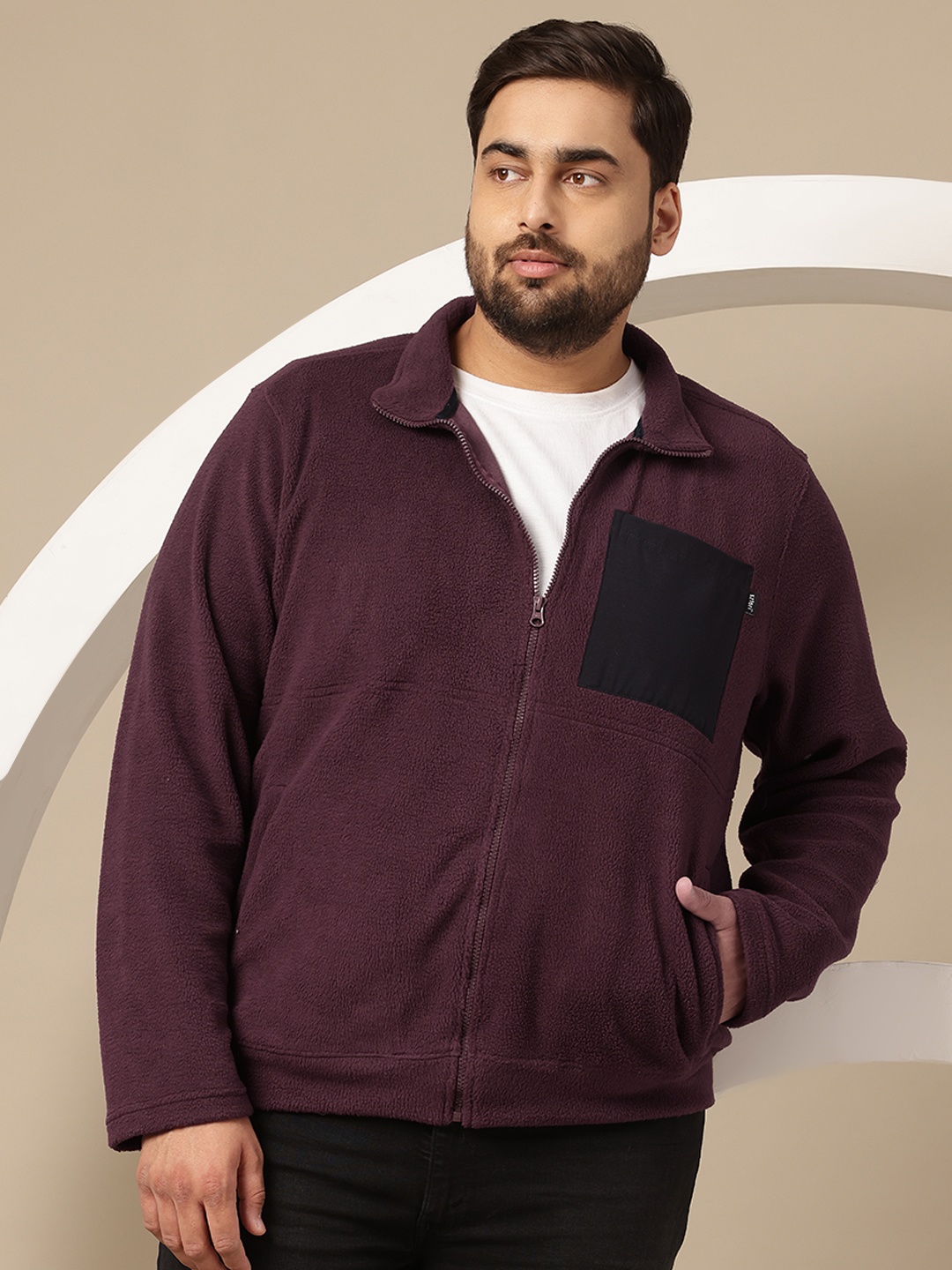 

Sztori Plus Size Contrast Pocket Detail Fleece Sweatshirt, Burgundy