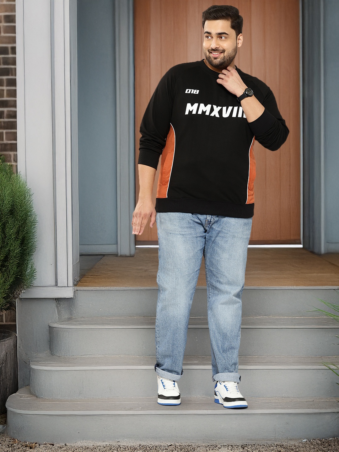 Sztori Plus Size Typography Printed Sweatshirt, Black