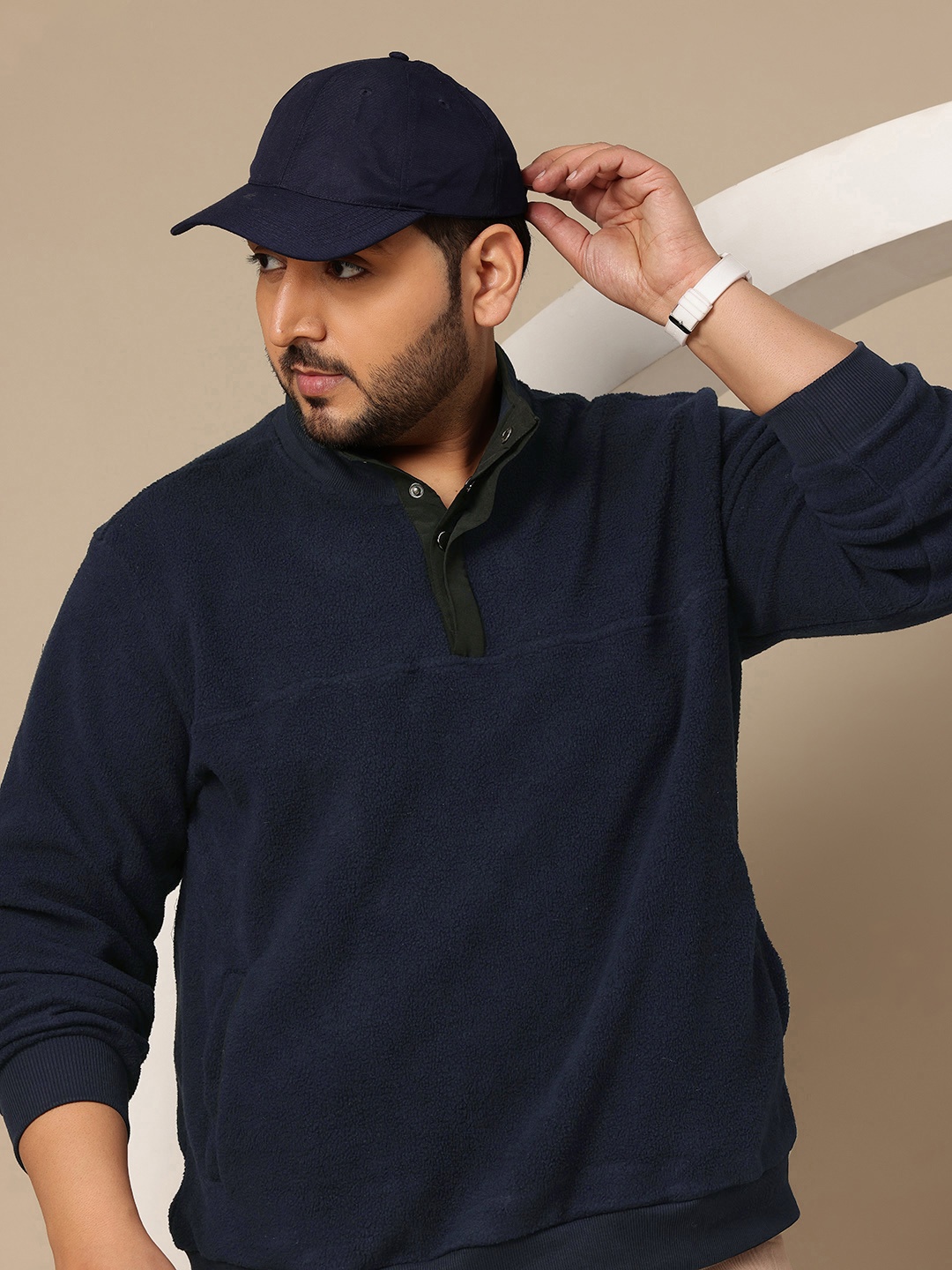 

Sztori Plus Size Mock Collar Fleece Sweatshirt, Navy blue