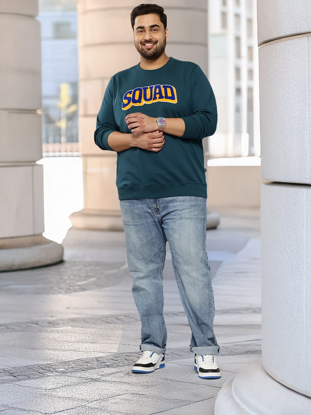 Sztori Plus Size Applique Detail Sweatshirt, Teal