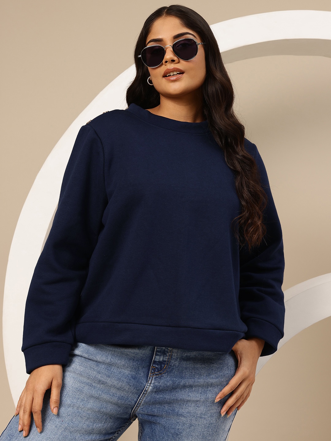 

Sztori Plus Size Fleece Sweatshirt, Navy blue