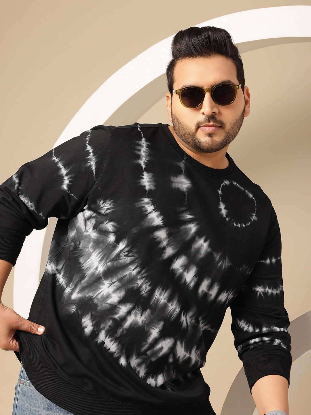 

Sztori Plus Size Tie-dye Pure Cotton Sweatshirt, Black