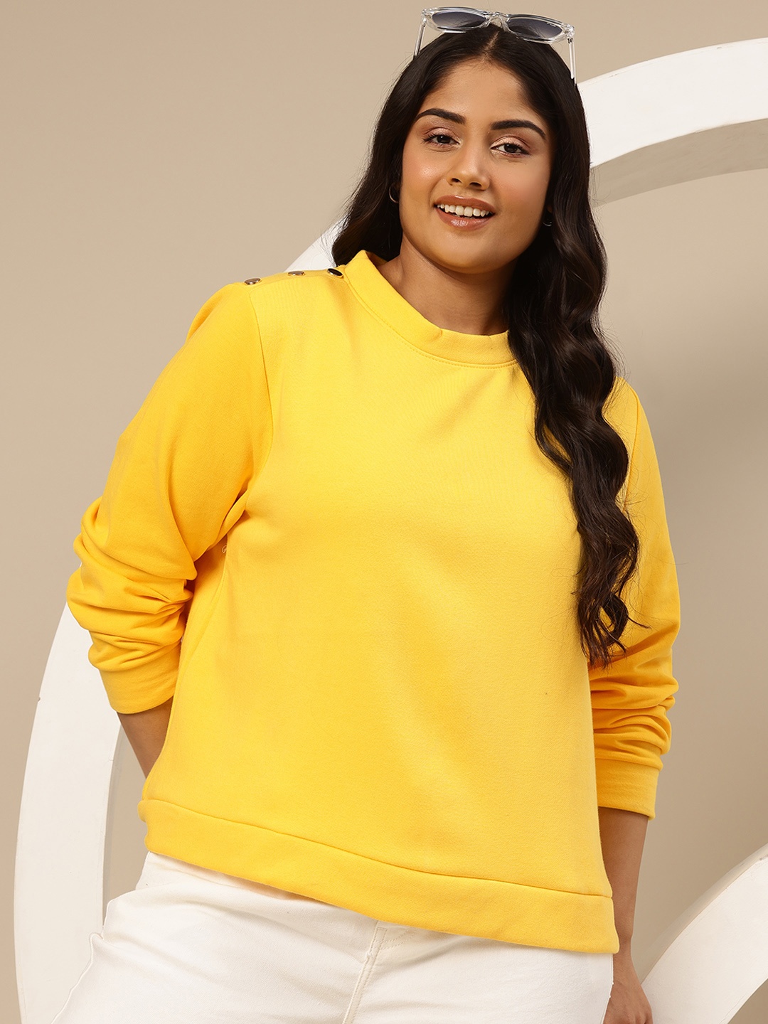 

Sztori Plus Size Fleece Sweatshirt, Yellow