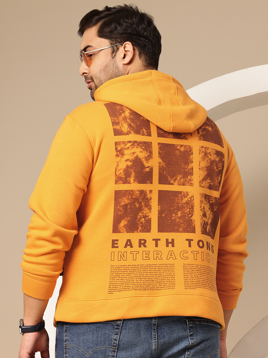 

Sztori Plus Size Graphic Printed Hooded Sweatshirt, Mustard