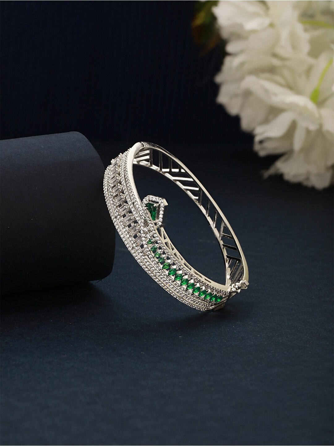 

Saraf RS Jewellery Cubic Zirconia Silver Plated Kada Bracelet