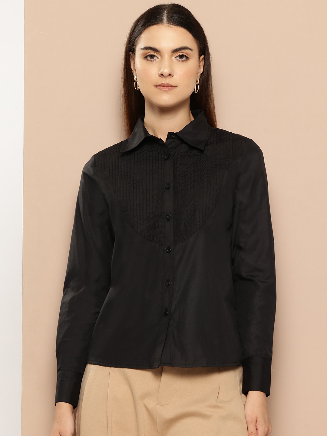 

her by invictus Pintucks Formal Shirt, Black