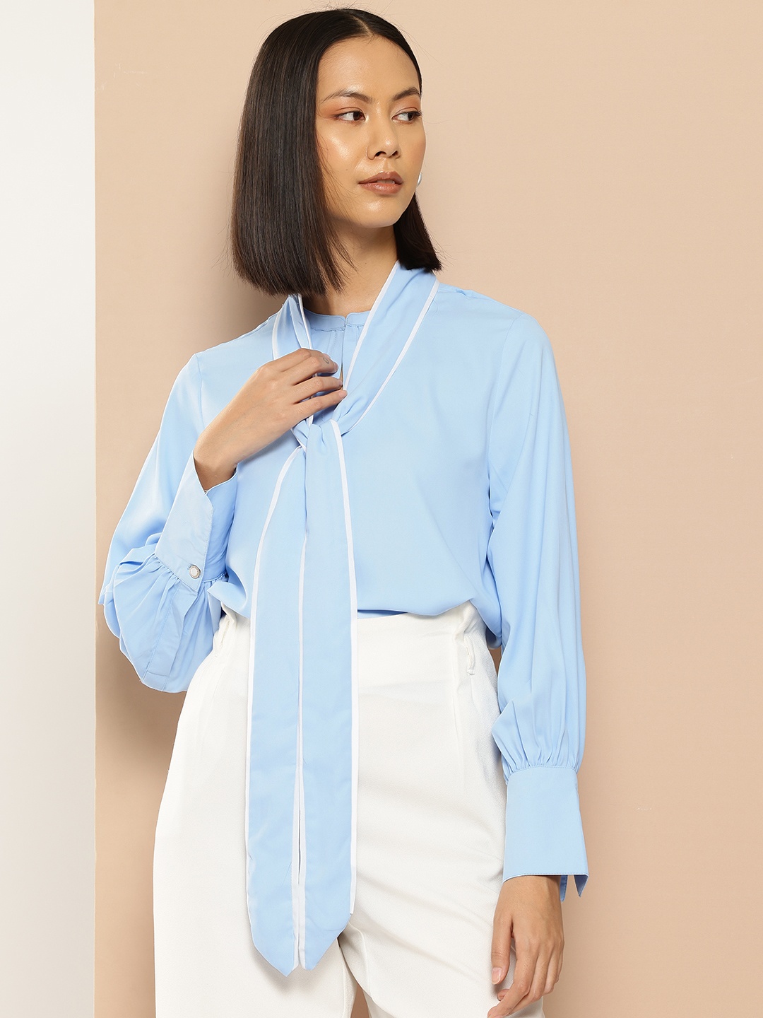 

her by invictus Keyhole Neck Shirt Style Top, Blue
