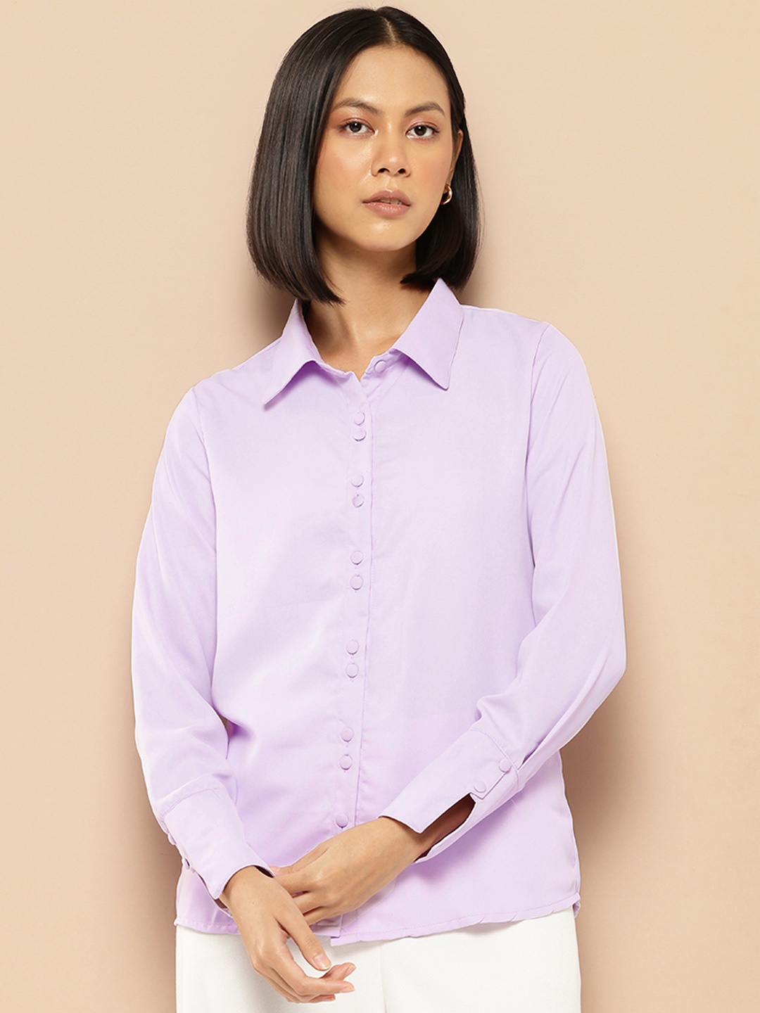 

her by invictus Regular-Fit Spread Collar Casual Shirt, Lavender