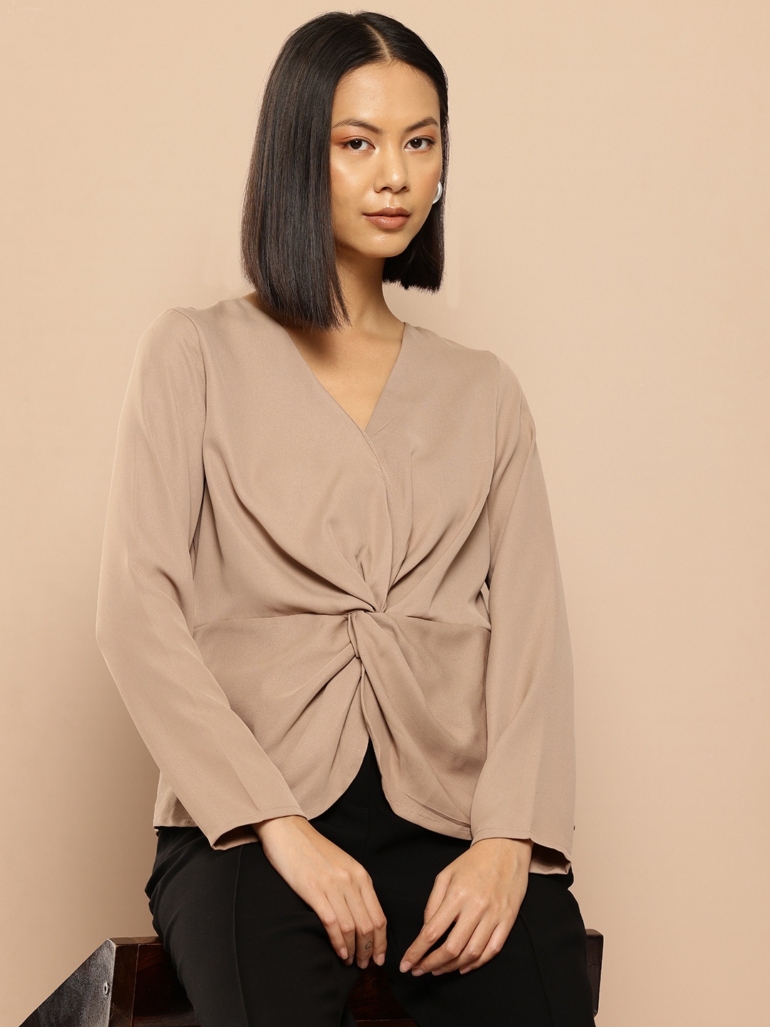 

her by invictus Twisted Detail Regular Top, Taupe