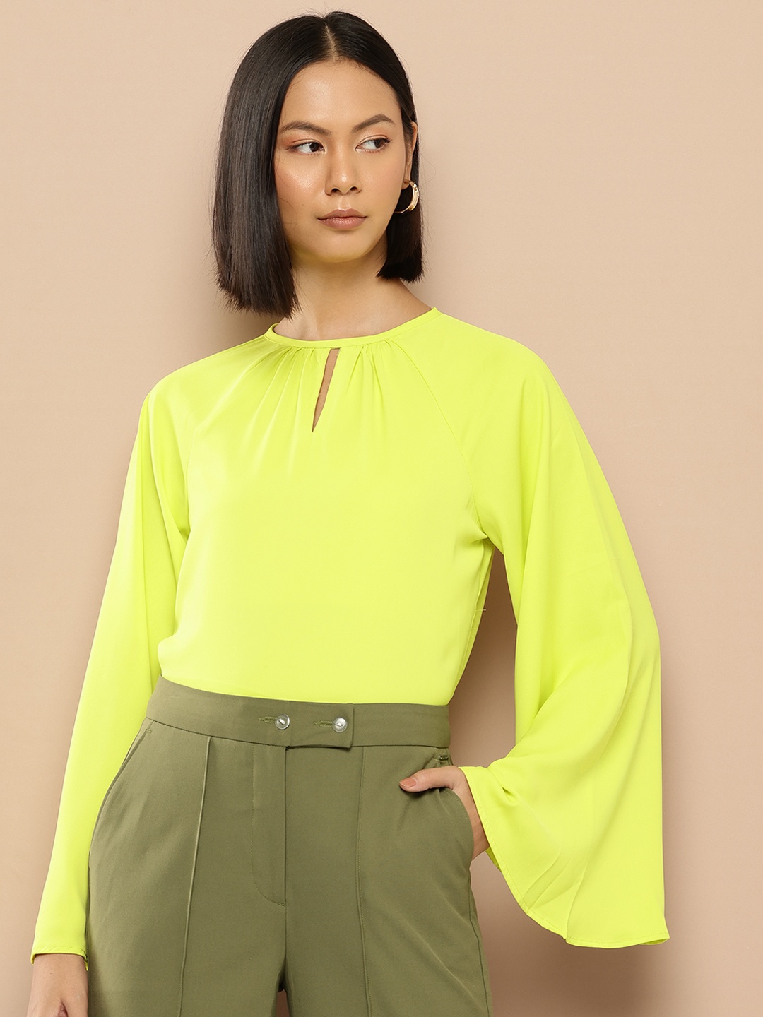 

her by invictus Flared Sleeve Top, Fluorescent green