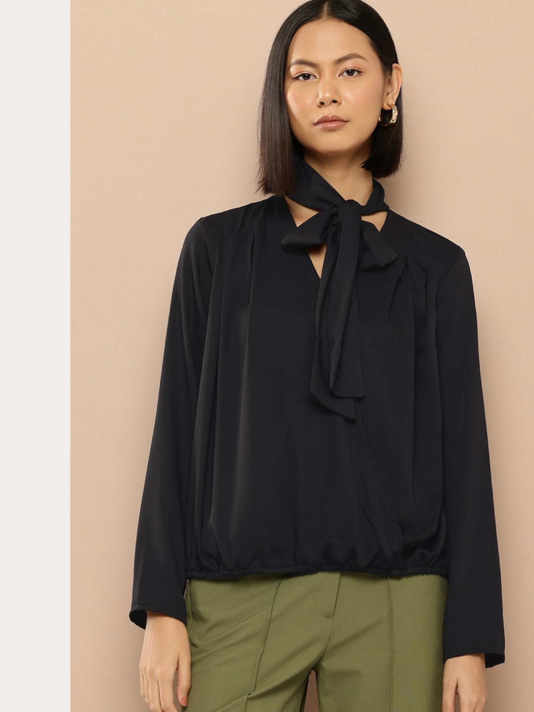 

her by invictus Tie-Up Neck Top, Black