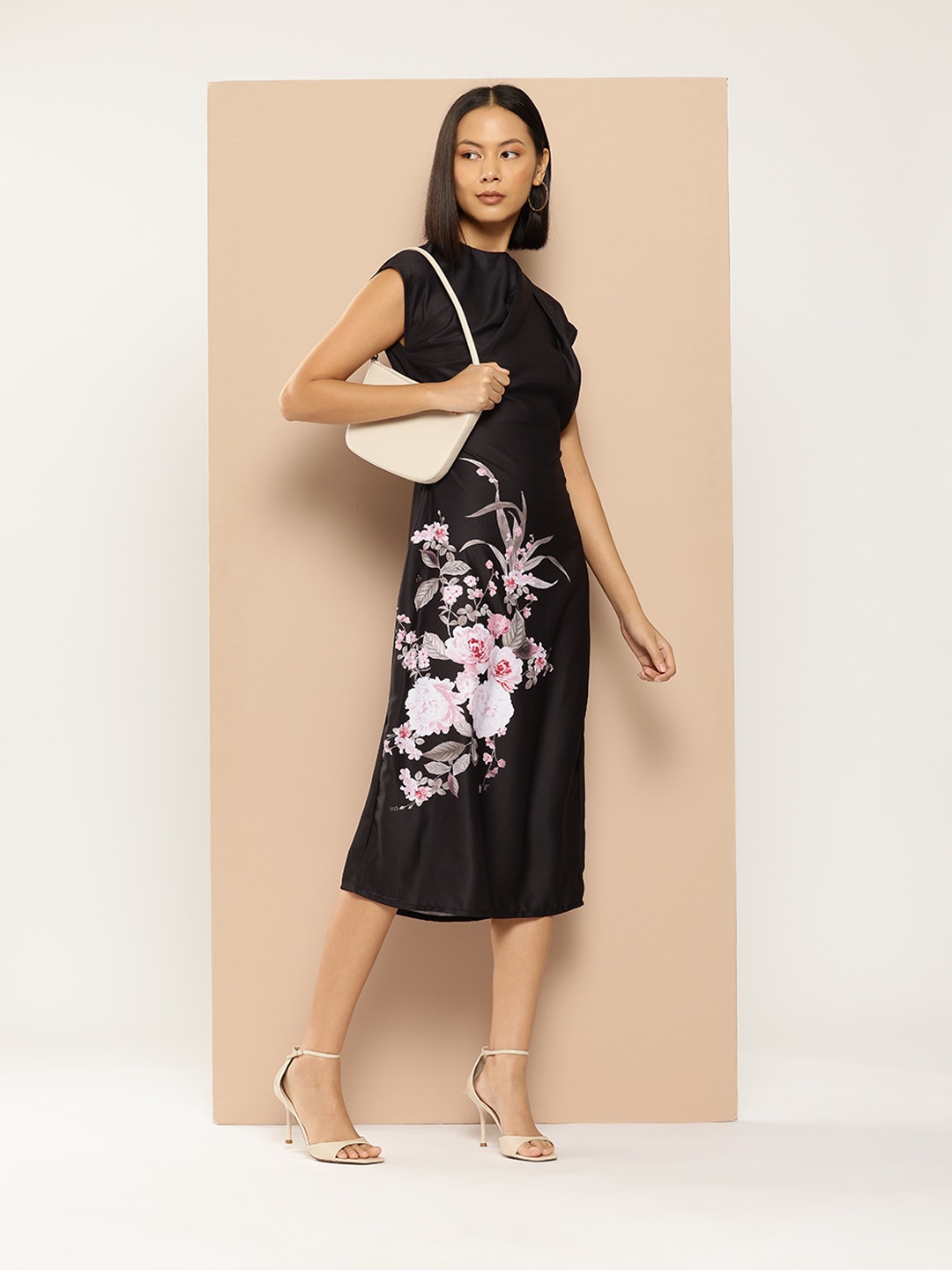 

her by invictus Floral Print Sheath Midi Dress, Black