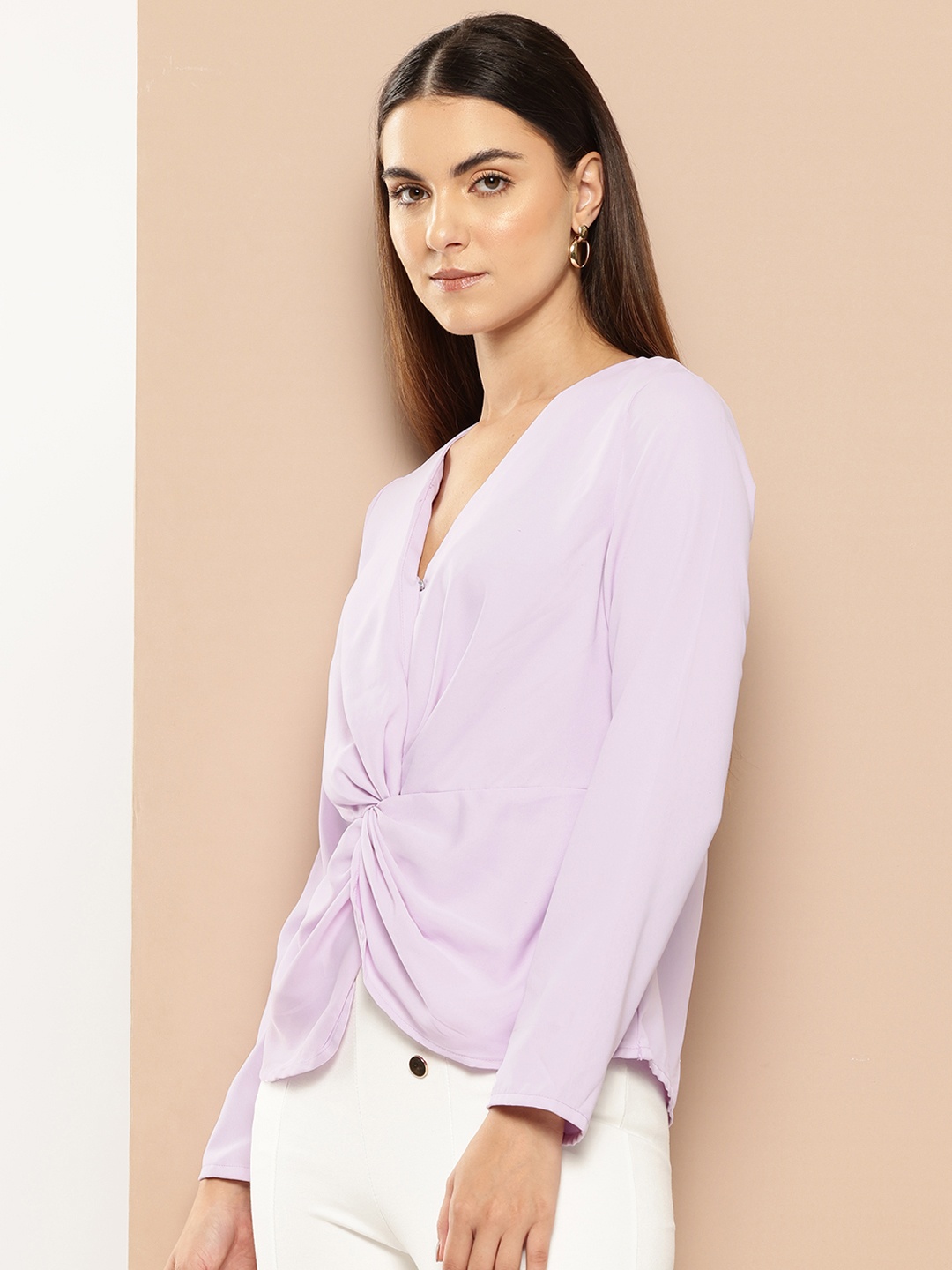 

her by invictus V-Neck Gathered Detail Top, Lavender