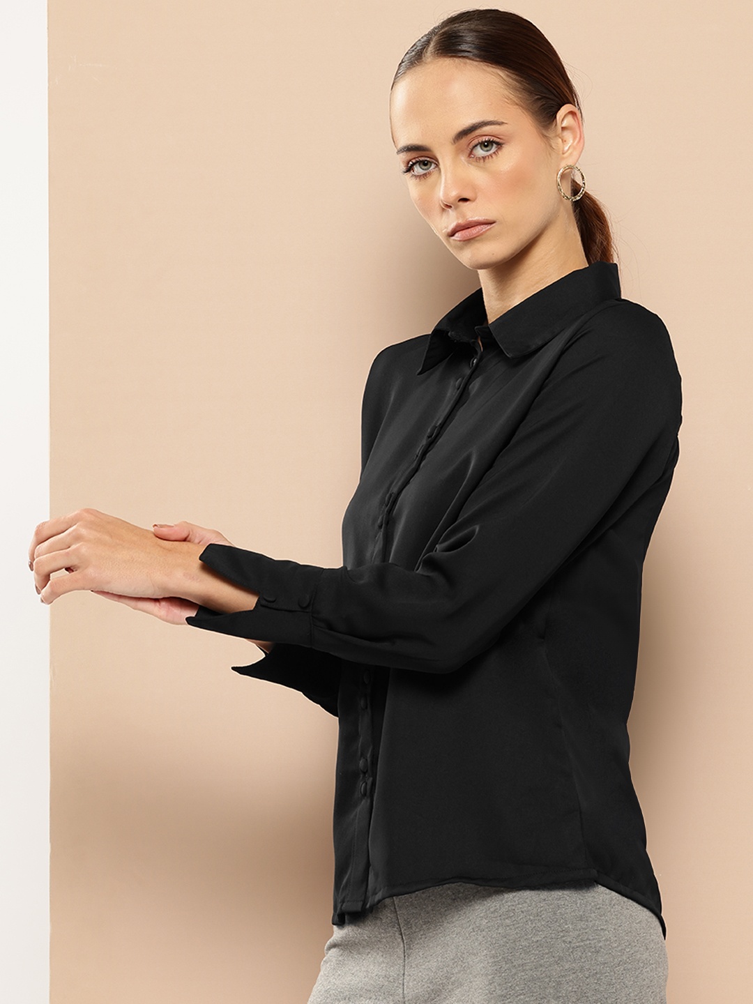 

her by invictus Regular-Fit Spread Collar Casual Shirt, Black