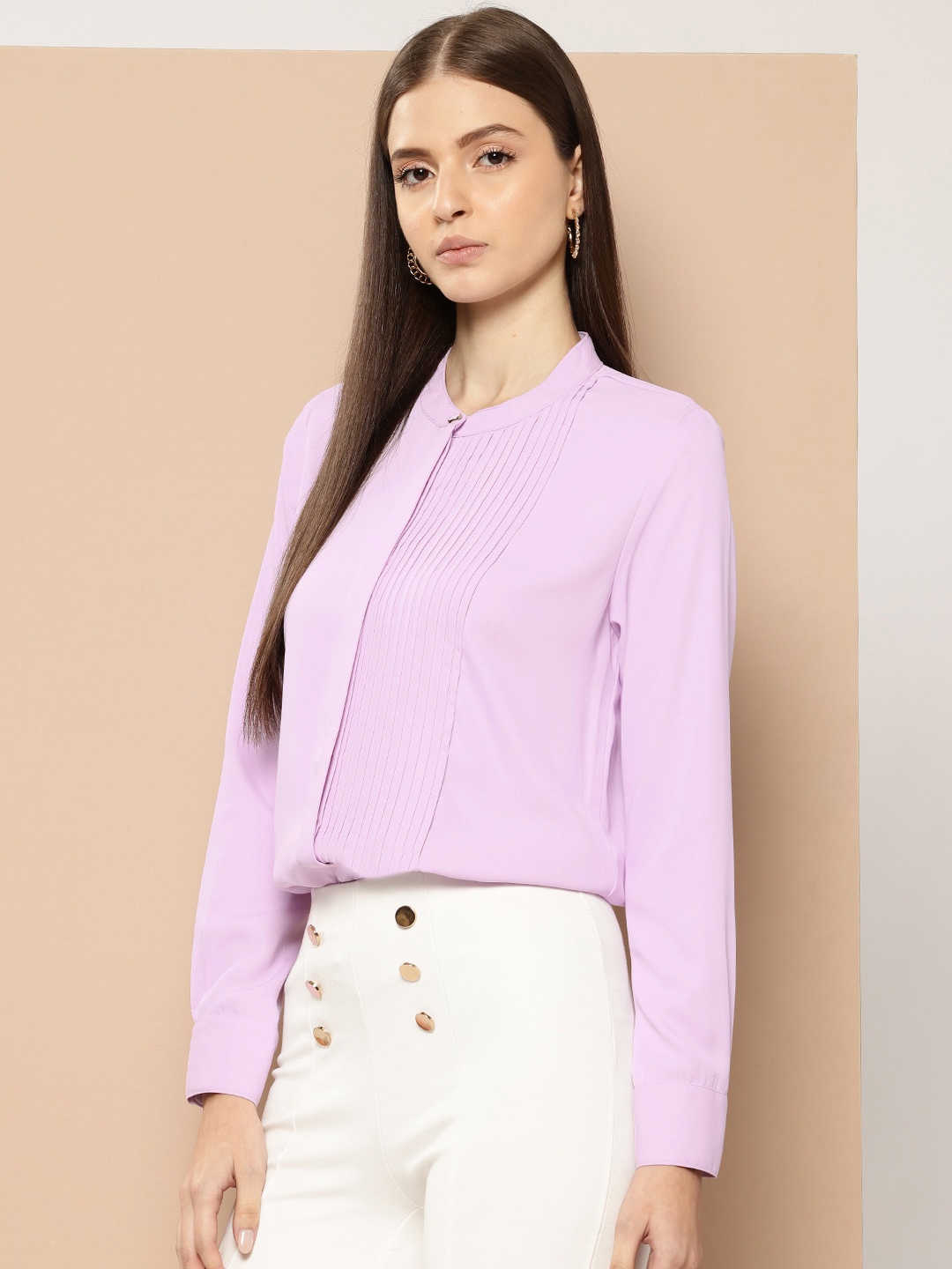 

her by invictus Solid Casual Shirt with Front Pleats, Lavender
