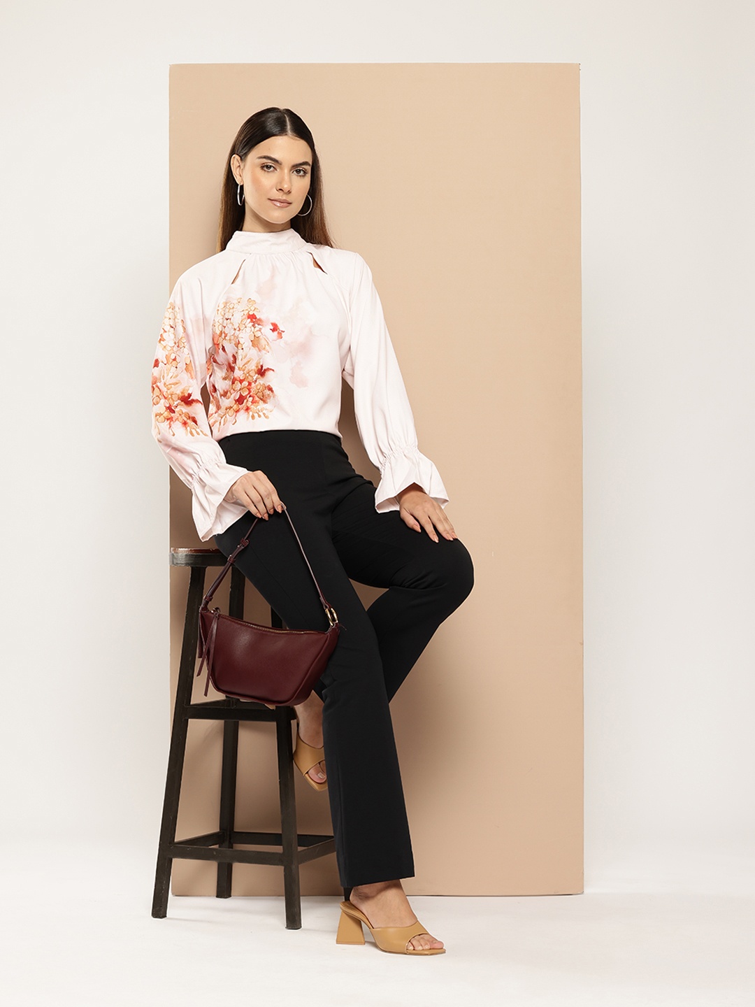 

her by invictus Floral Print Back Tie-Up Cut-Out Top, Beige