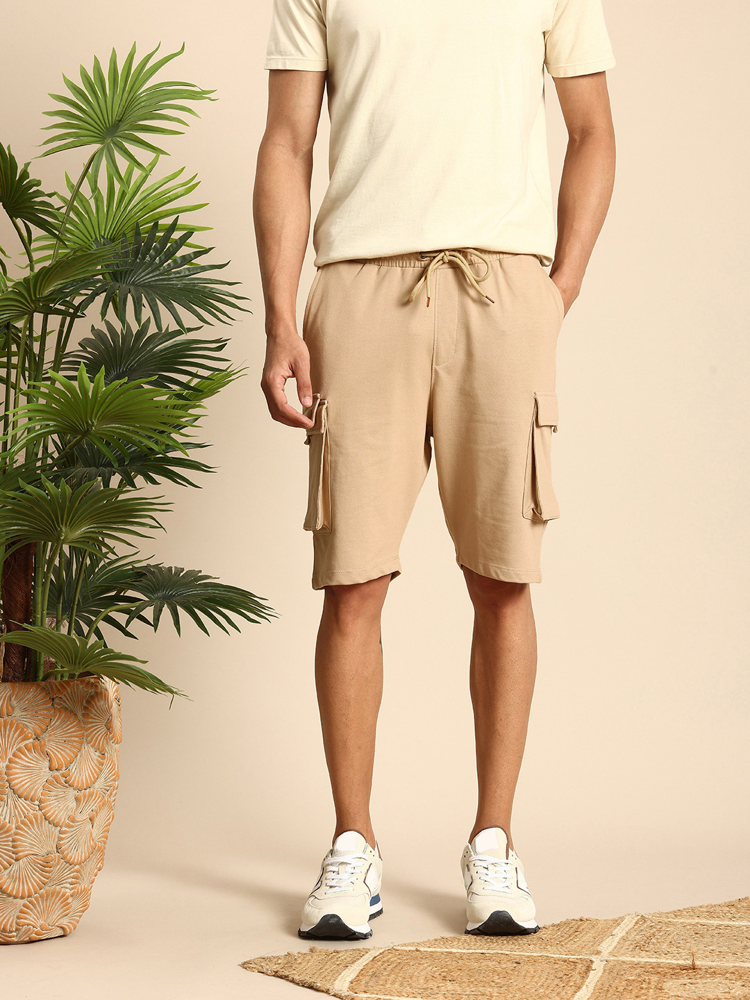

Mast & Harbour Men Knee Length Cargo Shorts, Beige